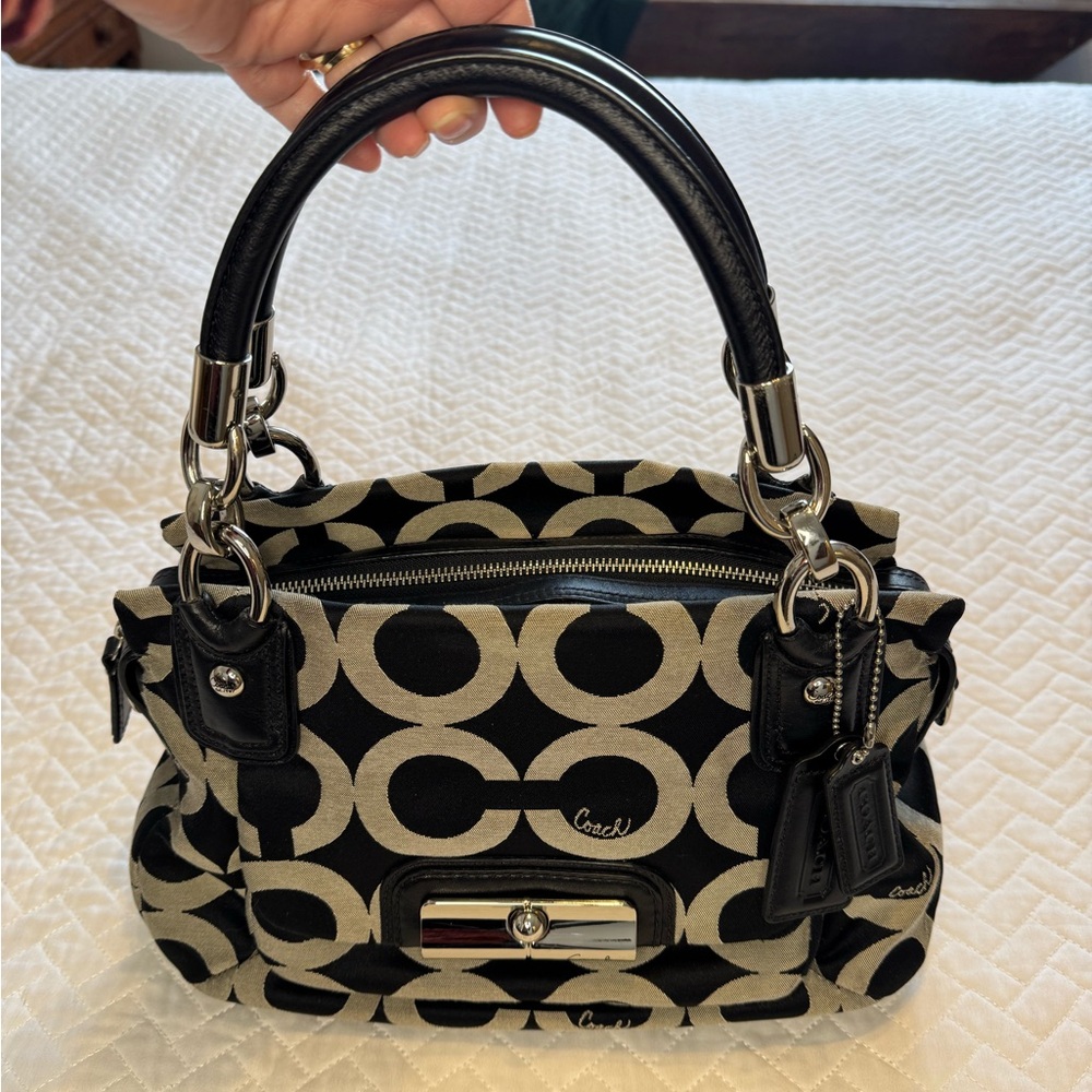 Coach Kristin Black/Gray Signature Satchel - Picture 4 of 16